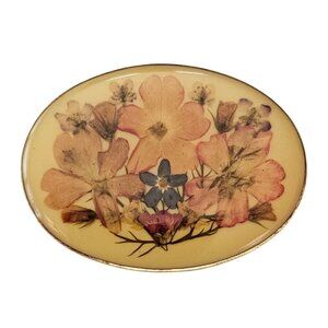 Oval Dried Flower Resin Brooch Trombone Clasp, C760